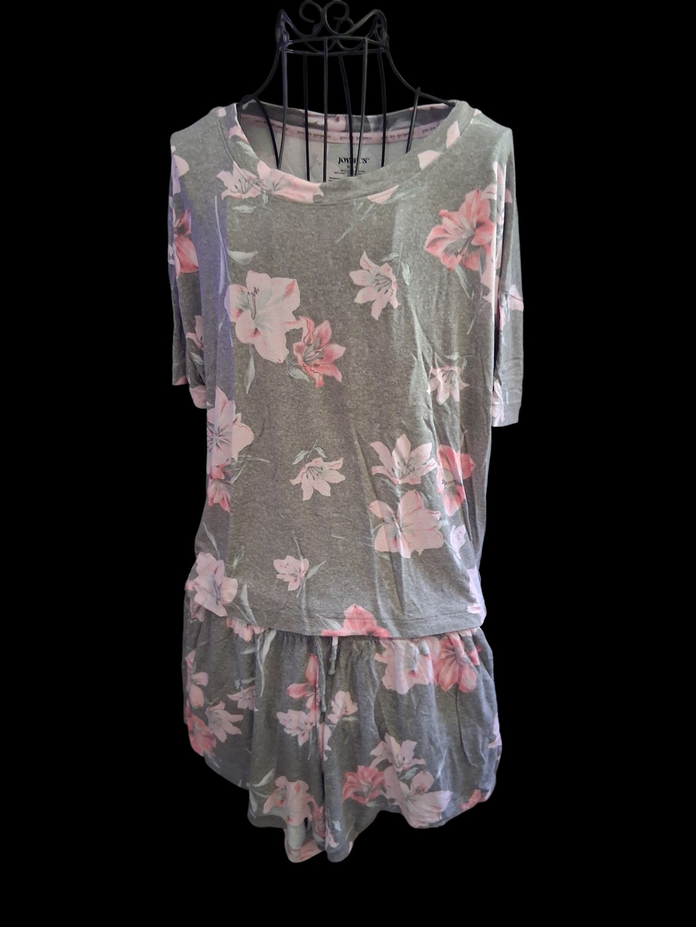 Joyspun Floral Knit Lounge Top in Gray and Pink